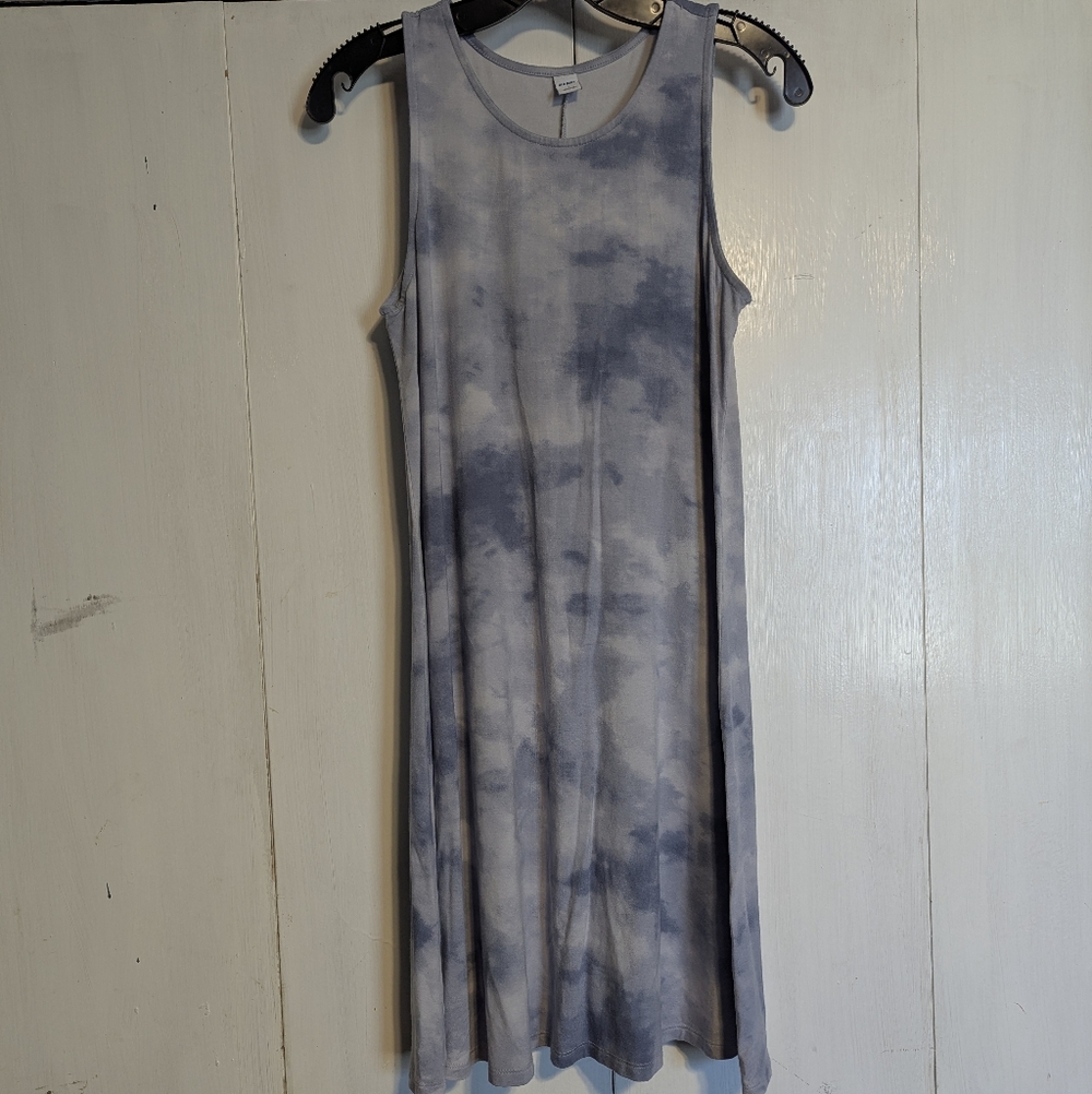 Blue/Light Gray Tie-Dye Sleeveless Dress
